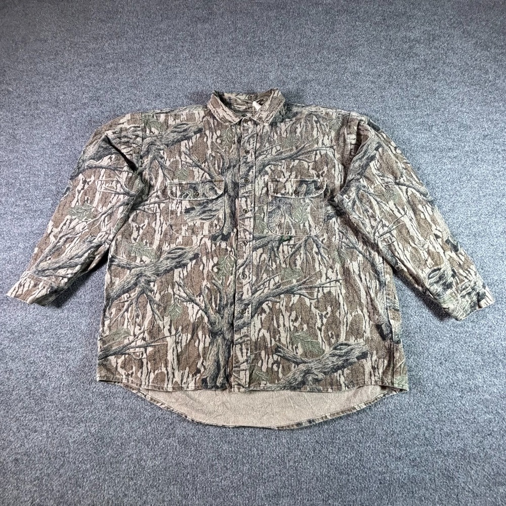 Vintage Mossy Oak Shacket Jacket Men's 2XL Green Cotton Camouflage Button-Up